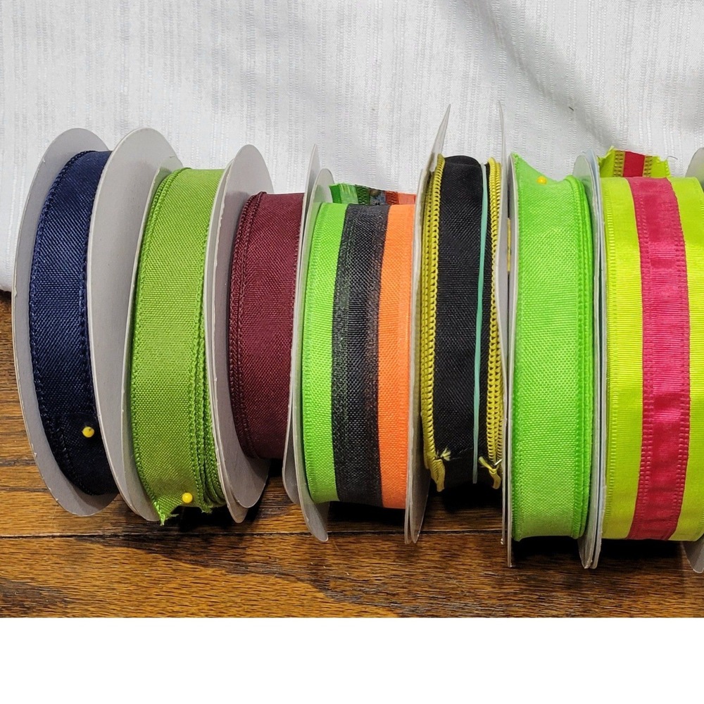 Accent Ribbon Navy Lime Green Burgundy Striped 25yd 7/8" 1.5" lot of 7